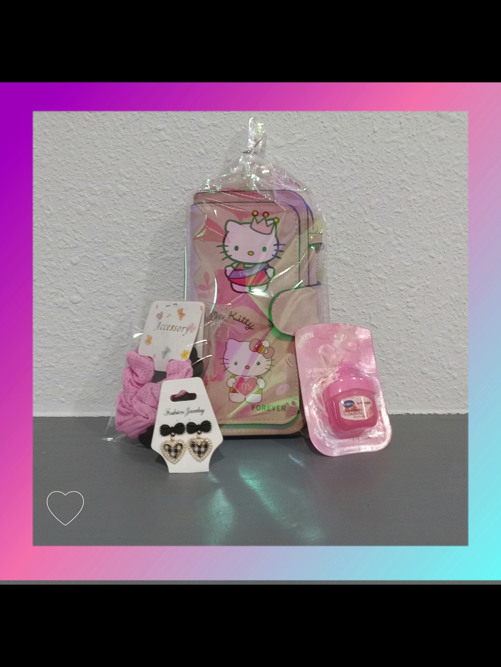 All Ages Pink Wallet Set with Hair Ties & Earrings & Lip